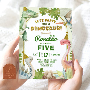 Invitation Faisons la fête comme un Dinosaure Boy Birthday Pa