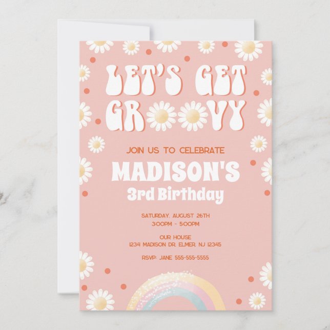 Invitation Faisons la fête Daisy Rainbow Anniversaire Rétro 7 (Devant)