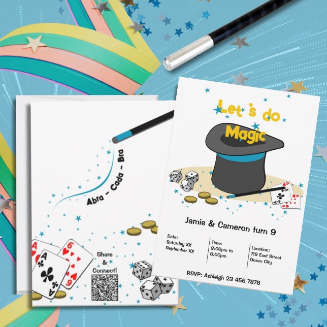 Invitation Faisons la fête d'anniversaire conjointe des enfan (Let's do Magic Kids Joint Birthday Party Invitation)