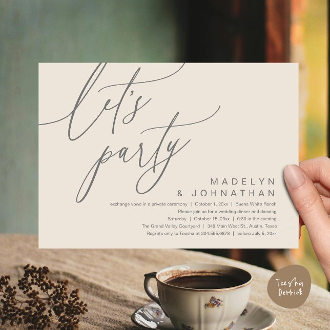 Invitation Faisons la fête, dîner de mariage romantique et da (Let's Party, Romantic Charm Wedding Dinner Dancing Lunch Brunch Invitation Card PDF Cream grey)