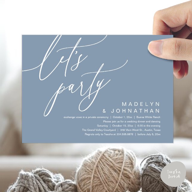 Invitation Faisons la fête, dîner de mariage romantique et da (Let's Party, Romantic Charm Wedding Dinner Dancing Lunch Brunch Invitation Card PDF Dusty Blue)