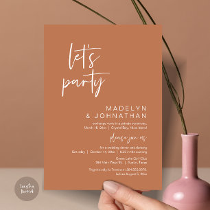 Invitation Faisons la fête, dîner d'Elopement Mariage et dans