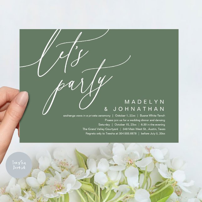 Invitation Faisons la fête, dîner Mariage romantique et danse (Let's Party, Romantic Charm Wedding Dinner Dancing Lunch Brunch Invitation Card PDF Sage Green)