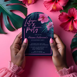 Invitation Faisons la fête Electric Neon rose Tropical Annive