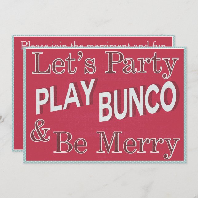 Invitation Faisons la fête et jouons à Bunco (Devant / Derrière)