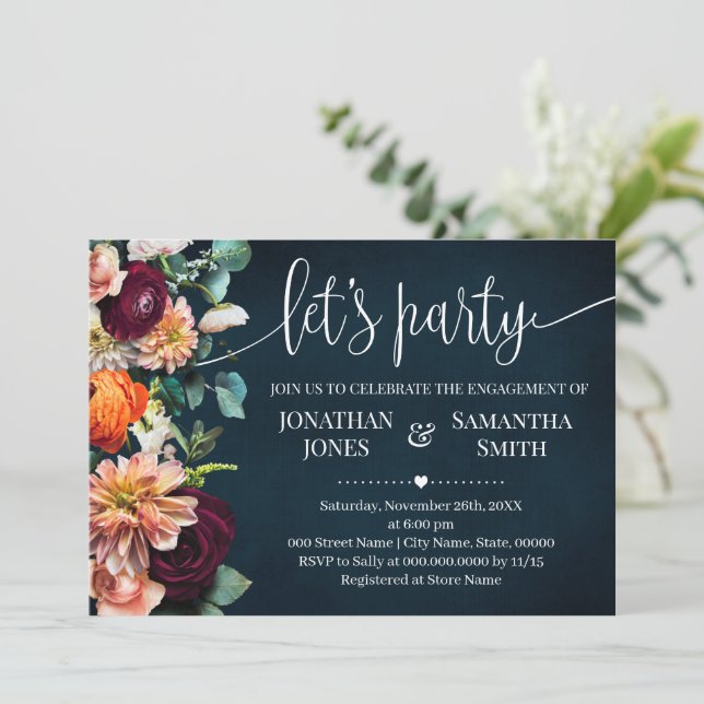 Invitation Faisons la fête Fiançailles Marine Vin Bourgogne M (Debout devant)