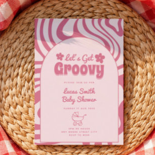 Invitation faisons la fête fille rétro rose baby shower
