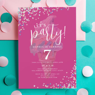 Invitation Faisons la Fête Glace Rose Chaud Anniversaire Rain