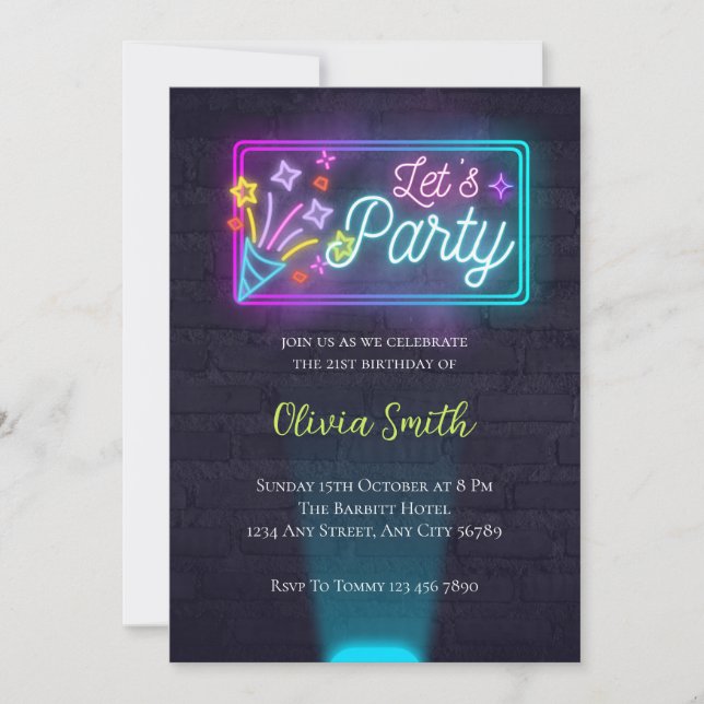 Invitation Faisons la fête | Glow Party | Nouvel Anniversaire (Devant)
