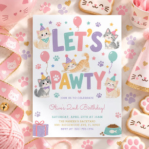 Invitation Faisons la Fête Kitty Chat Pastel Fille Anniversai