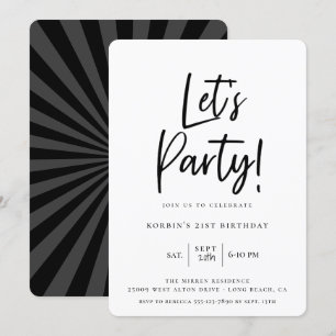 Invitation Faisons la fête moderne noir Script Anniversaire