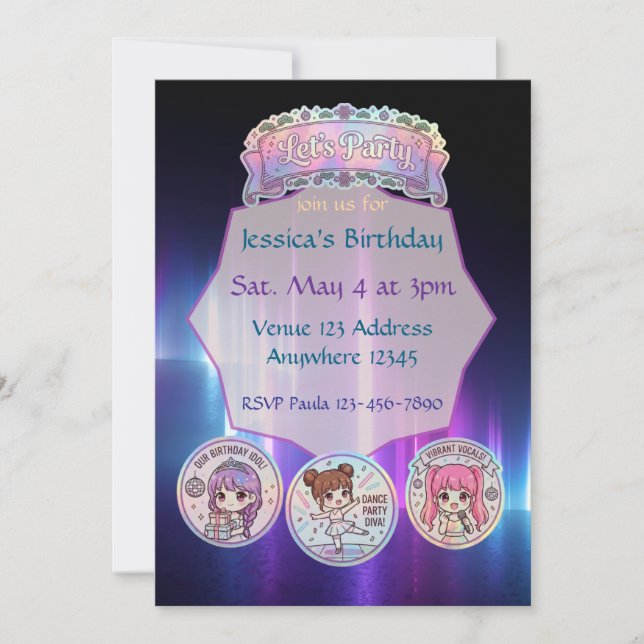 Invitation Faisons la fête Neon KPOP Anniversaire esthétique (Devant)
