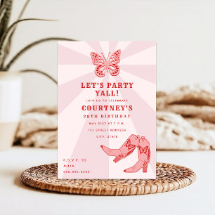 Invitation Faisons la fête Pink Cowgirl Bottes papillon Anniv