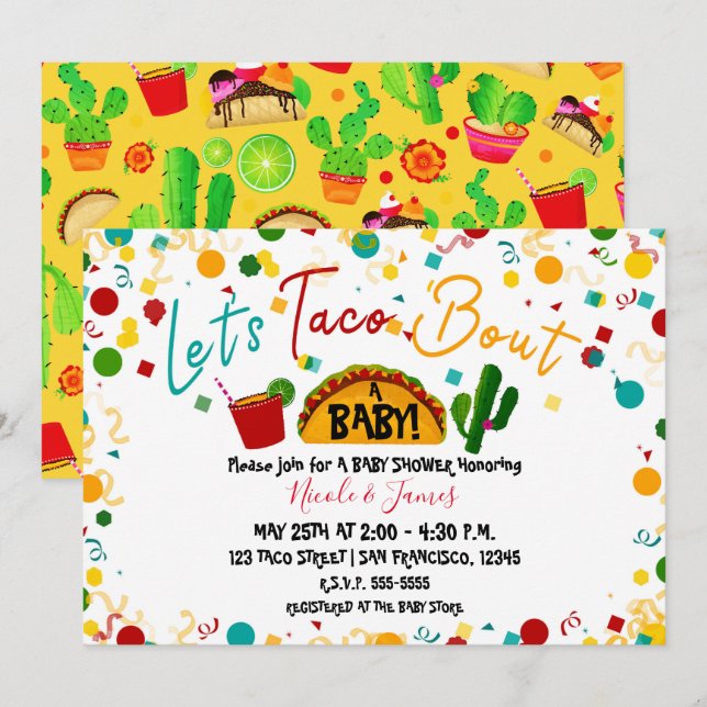 Invitation Faisons la Fête pour une Baby Shower Fiesta (Devant / Derrière)