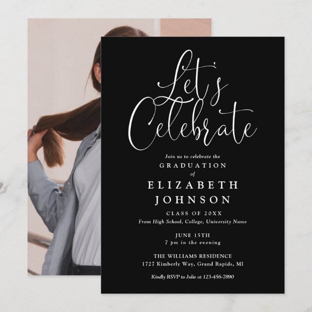 Invitation Faisons la fête Script Photo Fête de fin d'études (Devant / Derrière)
