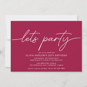 Invitation Faisons la fête   Simple Script Maroon Rouge Anniv