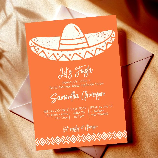 Invitation Faisons la fête terracotta enterrement de vie de j (Let's fiesta terracotta folk art sombrero Mexican bridal shower Invitation cards template)