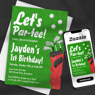 Invitation Faisons la fête - Thème de golf - Herbe - 1er anni
