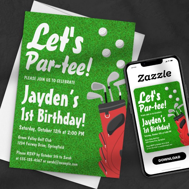 Invitation Faisons la fête - Thème de golf - Herbe - 1er anni (Créateur téléchargé)