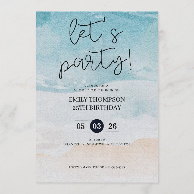 Invitation Faisons la fête Tropicale Plage Anniversaire  (Devant)