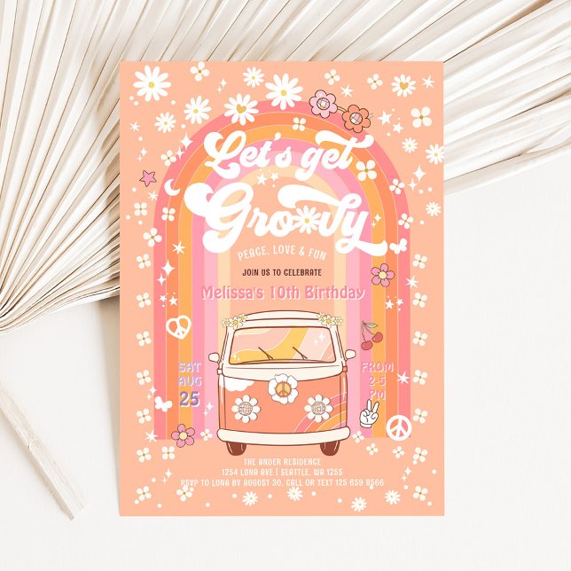 Invitation Faisons la fête Van Bus Rainbow Van Anniversaire (Créateur téléchargé)