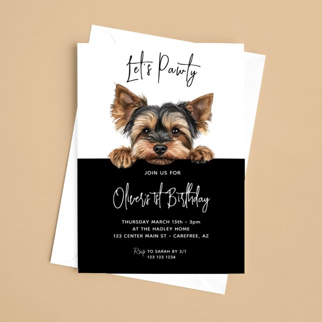 Invitation Faisons la fête Yorkshire Terrier 1er Anniversaire (Créateur téléchargé)