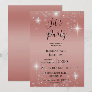 Invitation Faisons la Parties scintillant d'or Rose et les ét