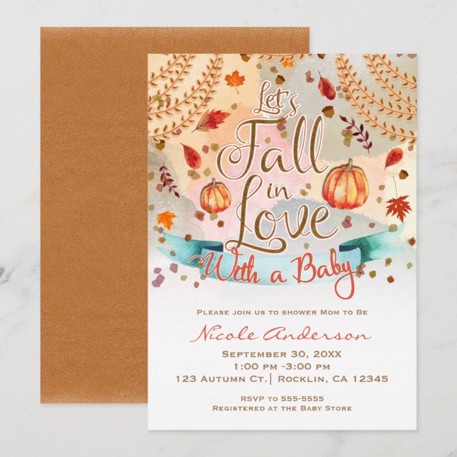 Invitation Faisons l'amour Baby Shower Feuilles d'automne (Devant / Derrière)