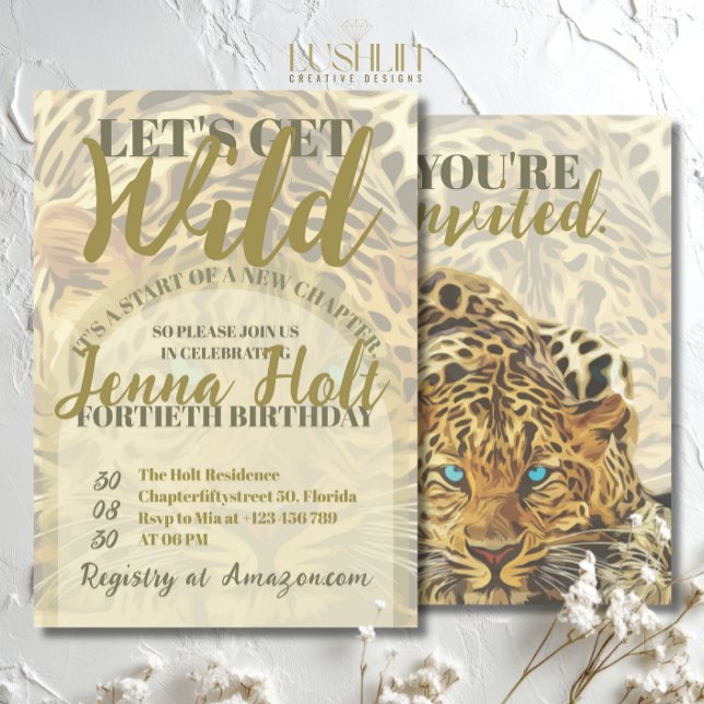 Invitation Faisons le Sauvage Animal Léopard Glam Or Annivers (Créateur téléchargé)