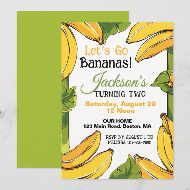 Invitation Faisons les Fous avec des Bananes Fête d'anniversa (Devant / Derrière)