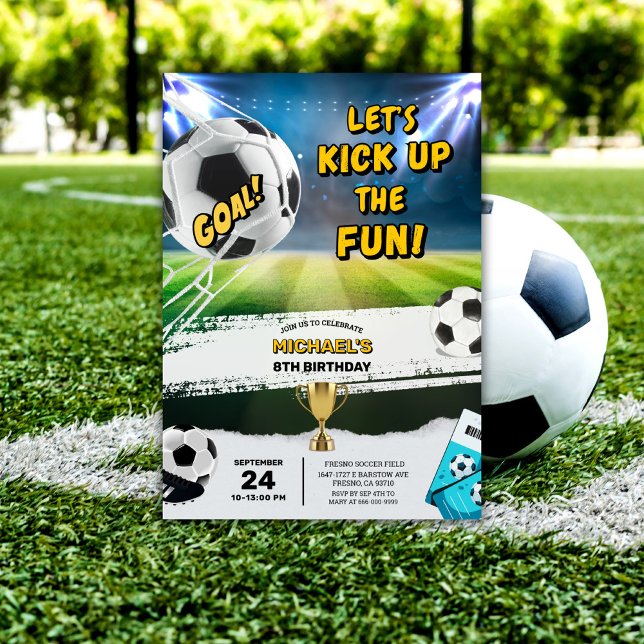 Invitation Faisons monter la fête Ballon de Football Garçons  (Lets kick up some fun soccer kids birthday party invitation)