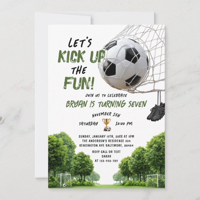 Invitation Faisons monter la fête Garçon Anniversaire de foot (Devant)