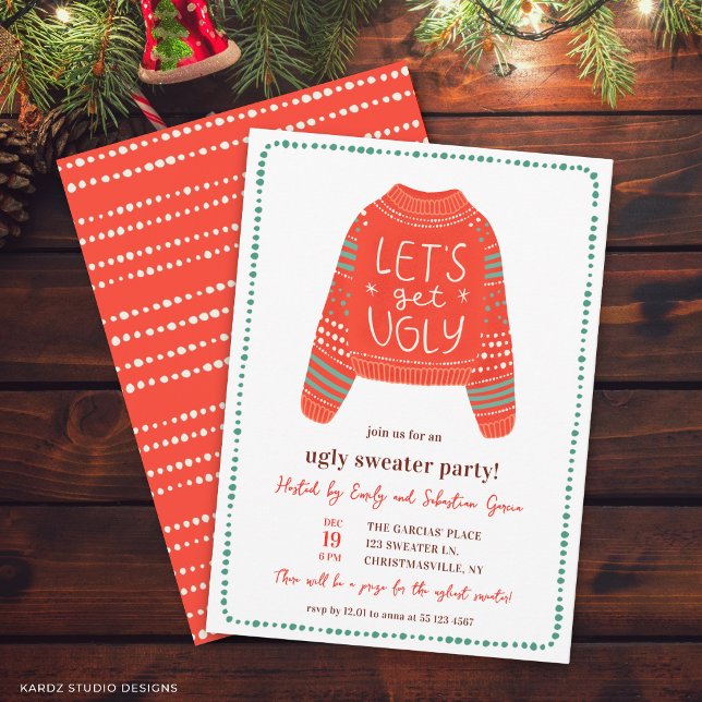 Invitation Faisons-nous beau/belle pour s'amuser avec un pull (Christmas Party invitation shown at 4.5 x 6 inches. Customize + choose size, paper, + corner style.
)