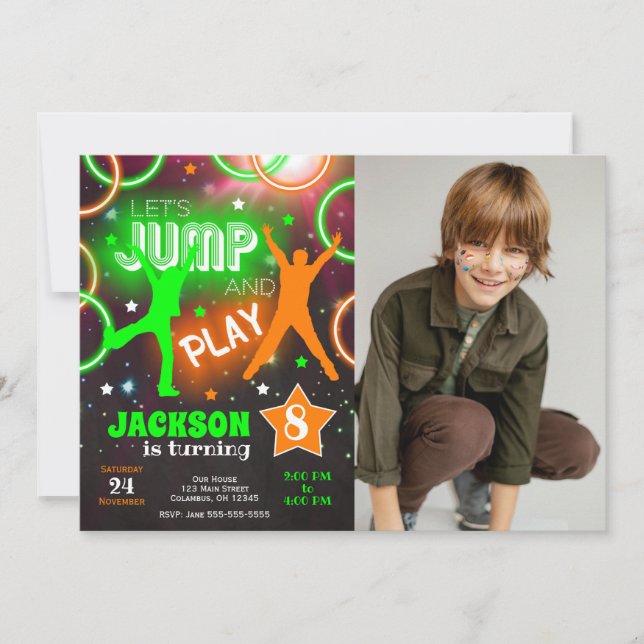 Invitation Faisons sauter Bounce Neon Trampoline Park Anniver (Devant)