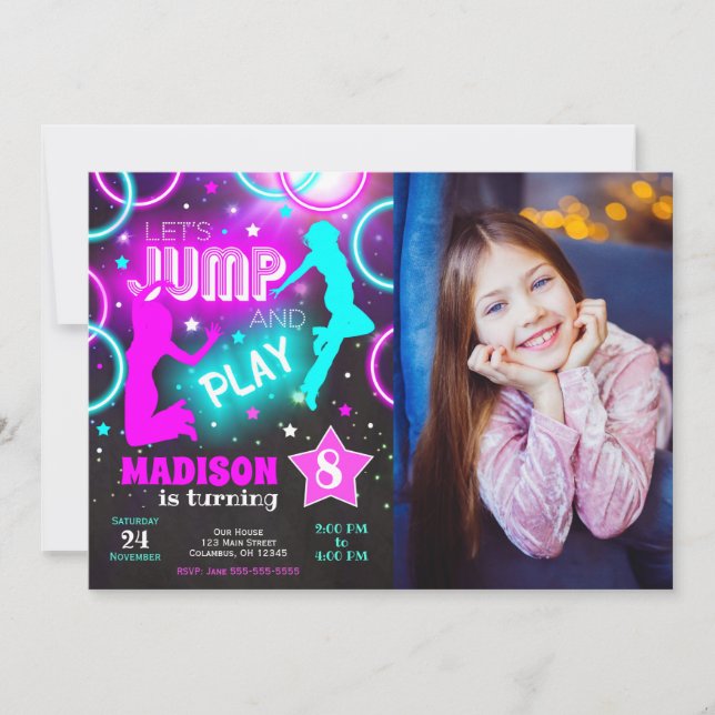 Invitation Faisons sauter Bounce Neon Trampoline Park Anniver (Devant)
