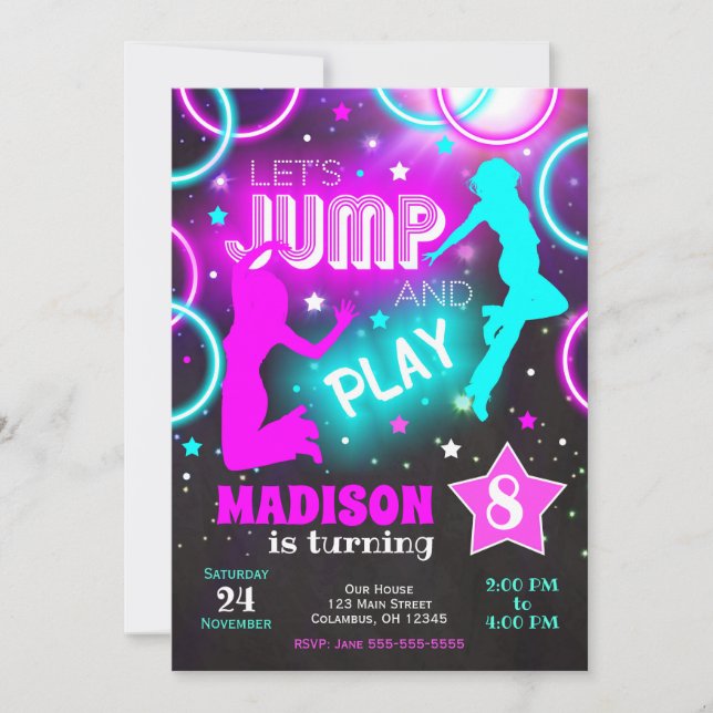 Invitation Faisons sauter Bounce Neon Trampoline Park Anniver (Devant)