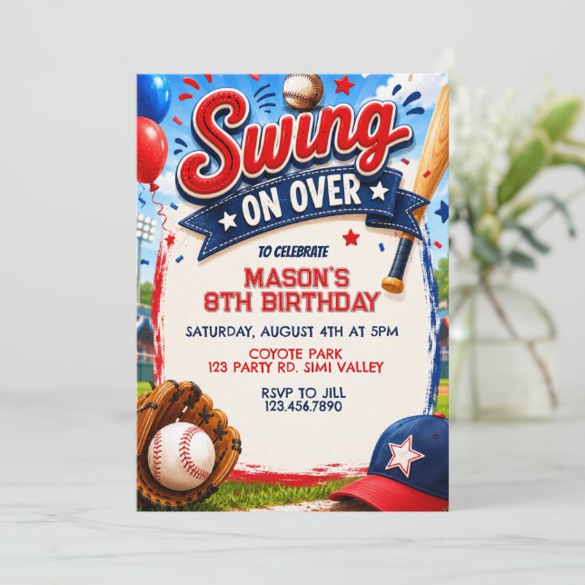 Invitation Faisons tourner le baseball pour l'anniversaire, F (Debout devant)