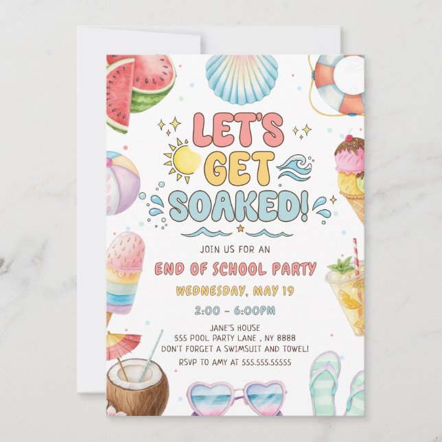 Invitation Faisons trempette, Fête de fin d'année scolaire  (Devant)
