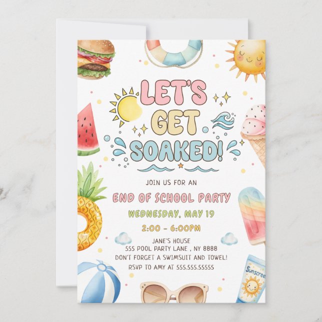 Invitation Faisons trempette, Fête de fin d'année scolaire  (Devant)