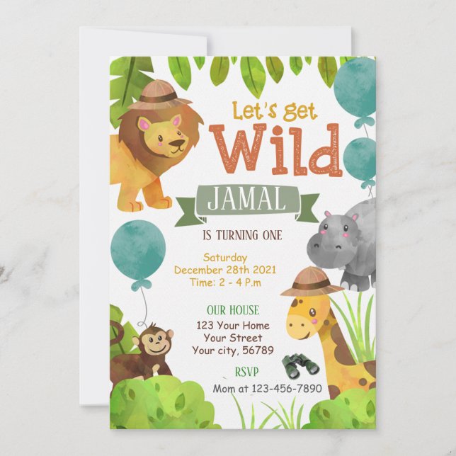 Invitation Faisons un safari sauvage anniversaire Invitation, (Devant)