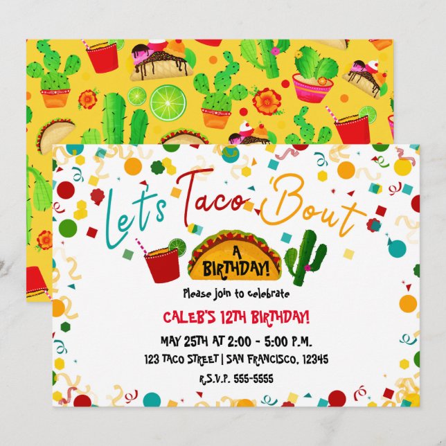 Invitation Faisons un Taco pour une Fête d'Anniversaire Fiest (Devant / Derrière)