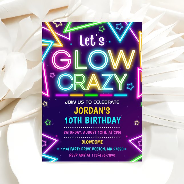 Invitation Faisons une fête d'anniversaire GLOW Crazy Neon Co (Créateur téléchargé)