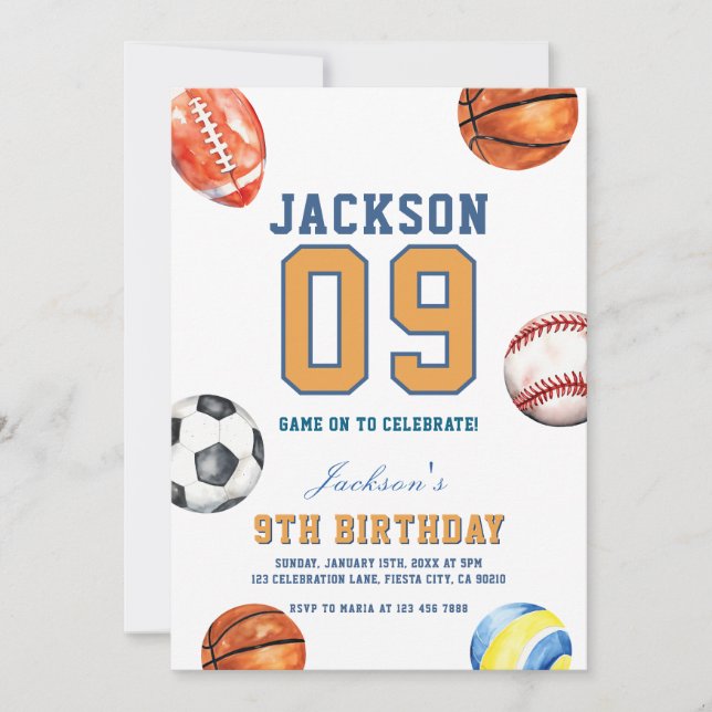 Invitation Faisons une Fête d'Anniversaire Multi-Sports (Devant)