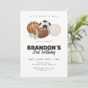 Invitation Faisons une Fête de Ballons de Sport pour Enfants