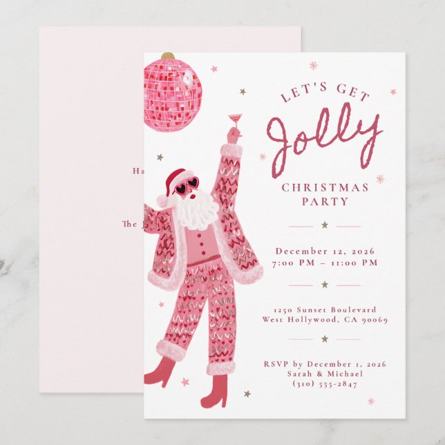 Invitation Faisons une Fête de Noël Rose Fantaisiste et Joyeu (Devant / Derrière)
