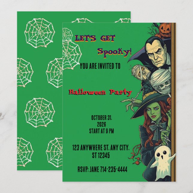 Invitation Faisons une fête Halloween effrayante  (Devant / Derrière)