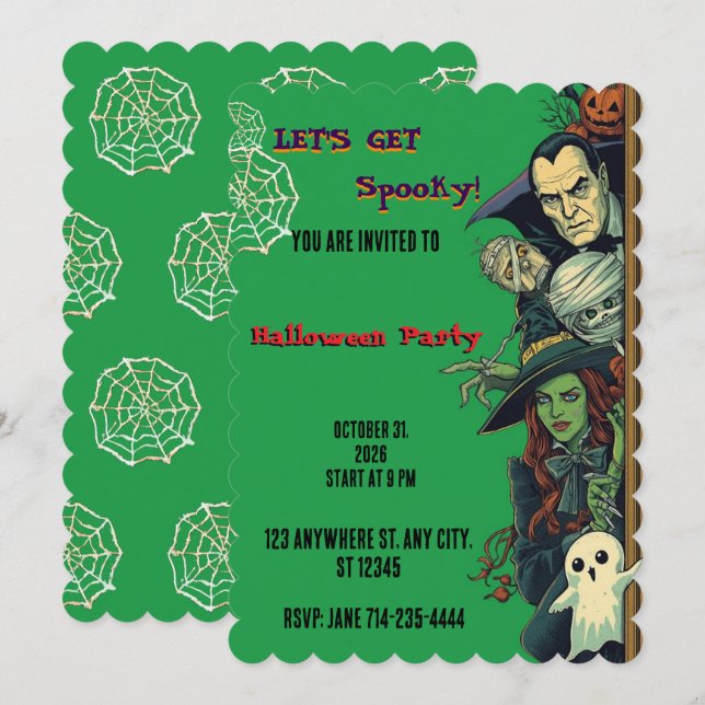 Invitation Faisons une fête Halloween effrayante  (Devant / Derrière)