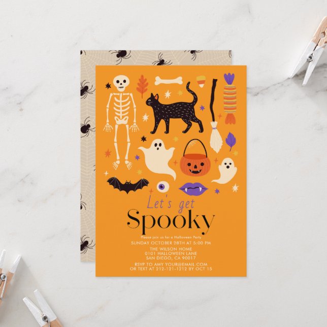 Invitation Faisons une fête Halloween orange épouvantable (Devant/Arrière en situation)