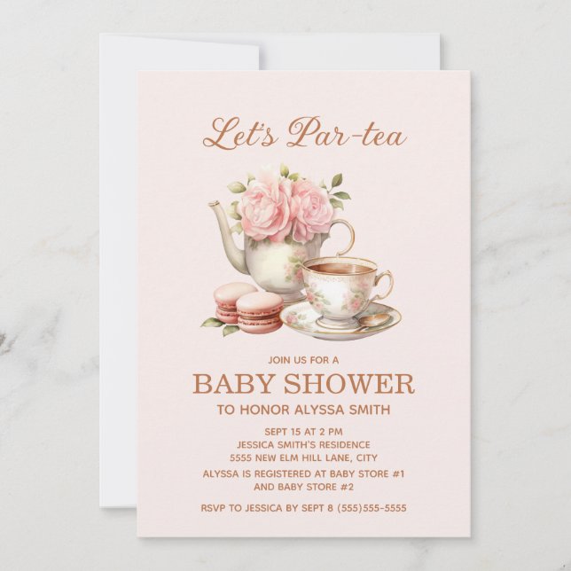 Invitation Faisons une fête 'Par-Tea' Fête du thé Rose Floral (Devant)