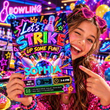 Faisons Une Partie De Bowling Néon D'anniversaire